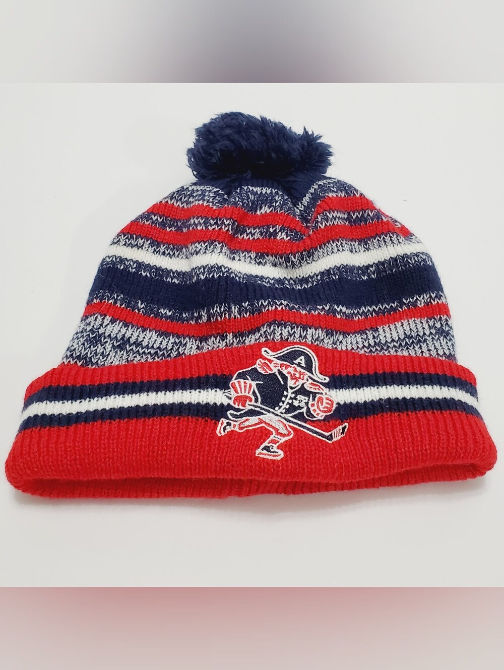 Milwaukee Admirals Unisex Winter Beanie Hat with Pom Red & Blue Knit OS TSMGi